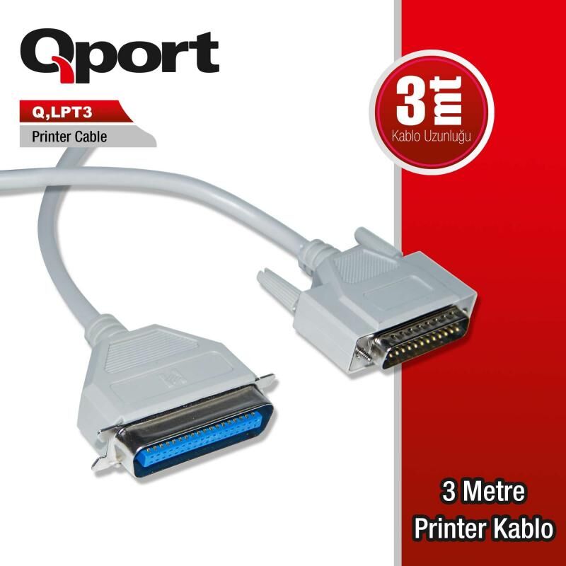 QPORT 3m Paralel Yazıcı Kablosu Q-LPT3