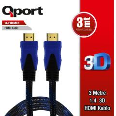 QPORT 3m v1.4 3D Ağ Destekli Altın Uçlu HDMI Görüntü Kablosu Q-HDMI3