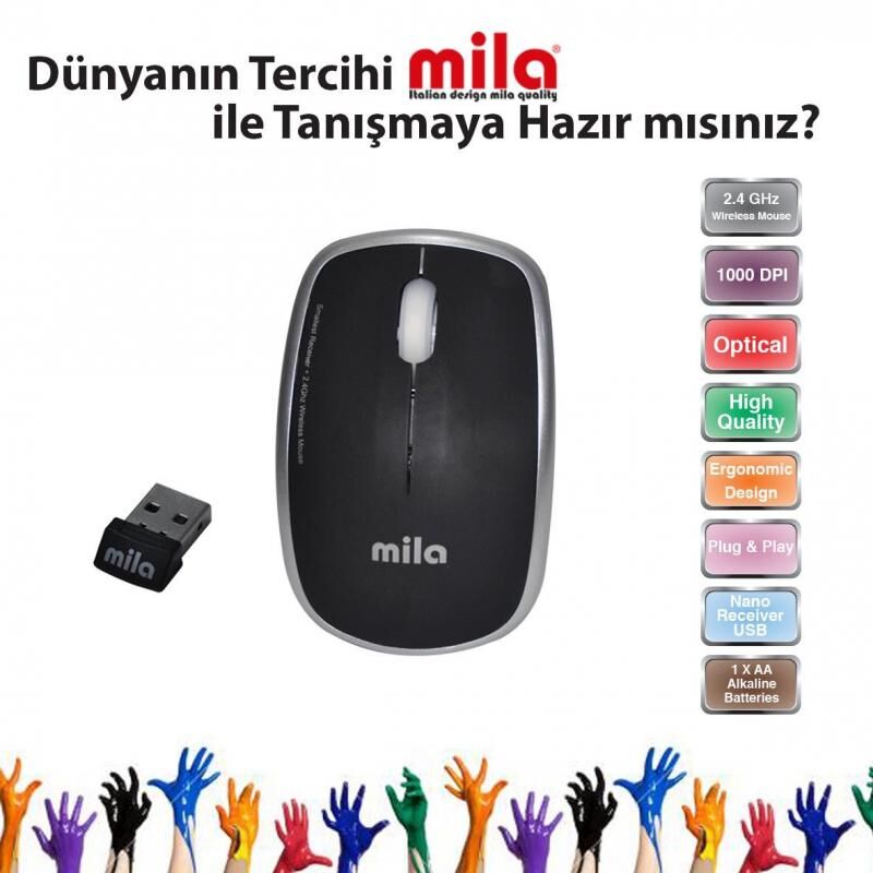 MILA Kablosuz Nano Optik 2.4GHz Siyah Mouse ML402