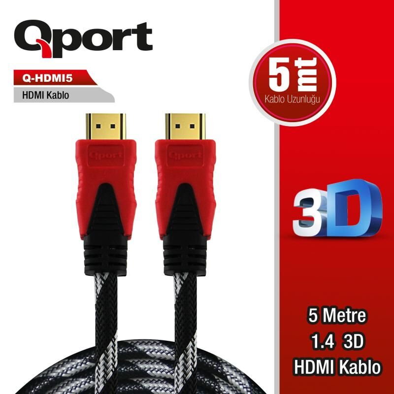 QPORT 5m v1.4 3D Ağ Destekli Altın Uçlu HDMI Görüntü Kablosu Q-HDMI5