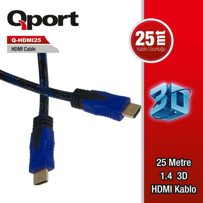 QPORT 25M HDMI v1.4 3D Ağ Destekli Altın Uçlu HDMI Görüntü Kablosu Q-HDMI25