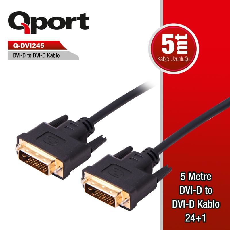 QPORT 5m DVI to DVI 24+1 Görüntü Kablosu Q-DVI245