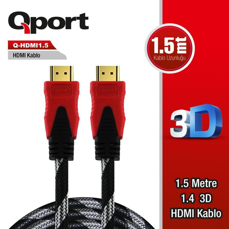 QPORT 1.5m v1.4 3D Ağ Destekli Altın Uçlu HDMI Görüntü Kablosu Q-HDMI1_5