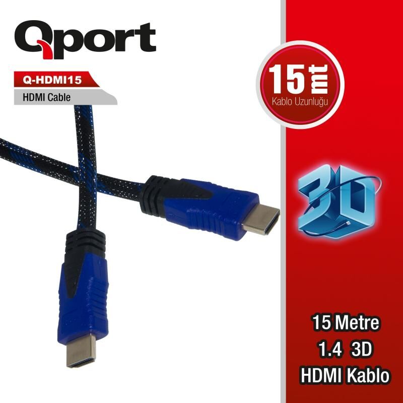 QPORT 15m v1.4 3D Altın Uçlu HDMI Görüntü Kablosu Q-HDMI15