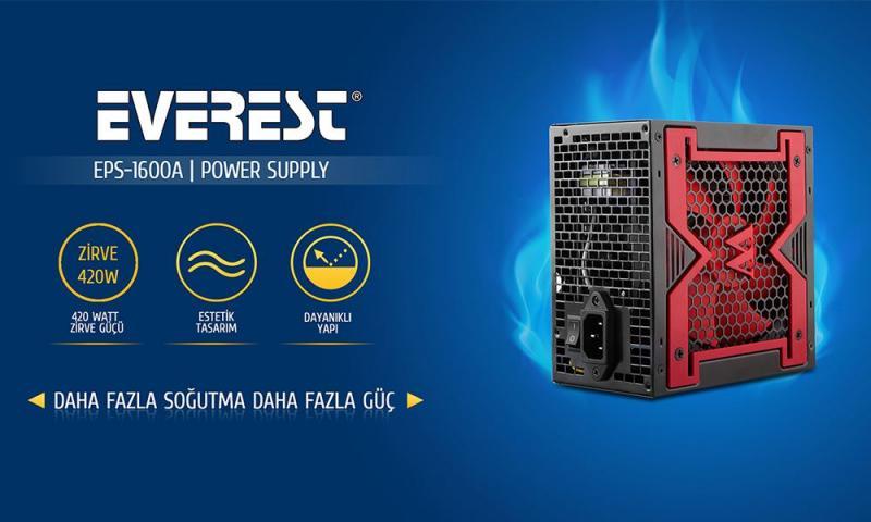 EVEREST 350W Kutulu 13cm Fan 4xSata 2xIDE Güç Kaynağı EPS-1600A
