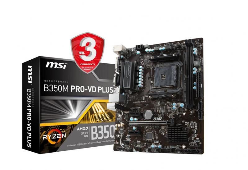 MSI AMD B350 AM4 DDR4 3200MHz VGA,DVI Anakart B350M-PRO-VD-PLUS