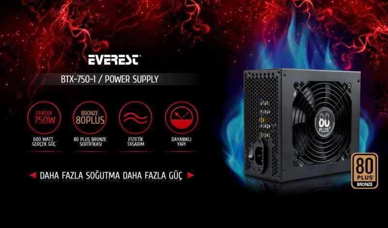 EVEREST 750W Kutulu 12cm Fan 80+Gold 6xSata 3xIDE Güç Kaynağı ETX-750-1
