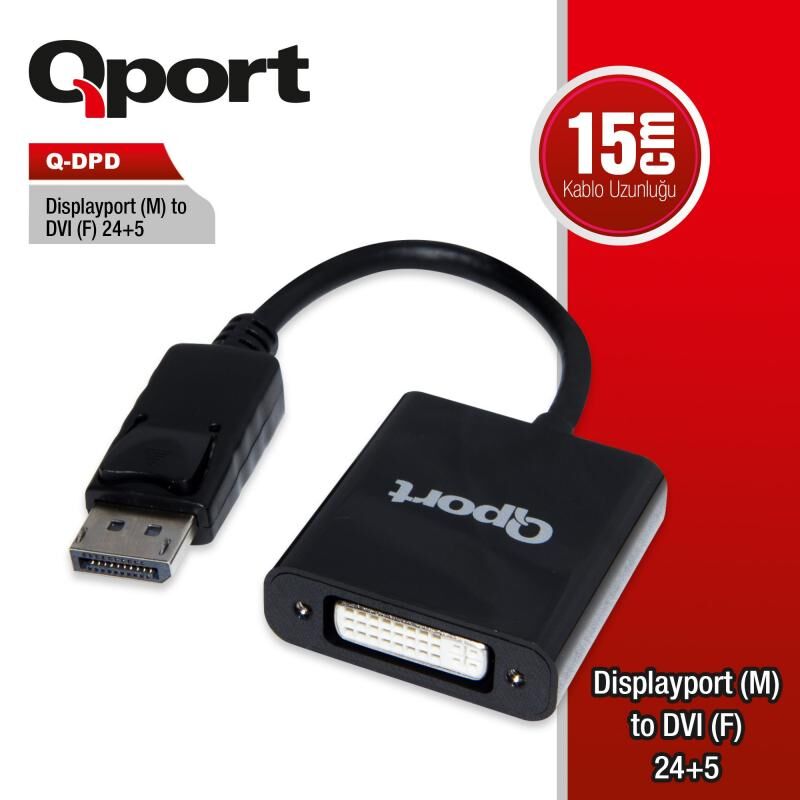 QPORT DP(M) to DVI(F) Converter Çevirici Kablo Q-DPD
