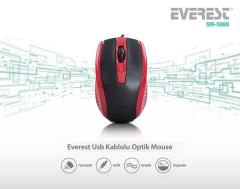 EVEREST Kablolu USB Optik Siyah,Kırmızı Mouse SM-580U-K