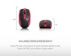 EVEREST Kablolu USB Optik Siyah,Kırmızı Mouse SM-580U-K