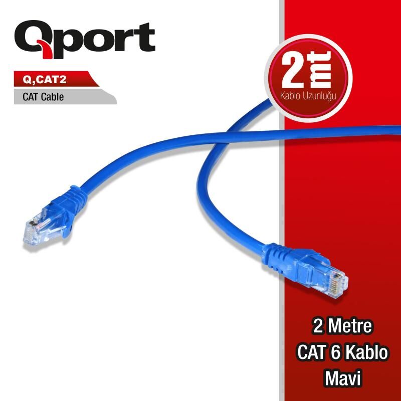 QPORT CAT6 2M Mavi Patch Network Kablosu Q-CAT2