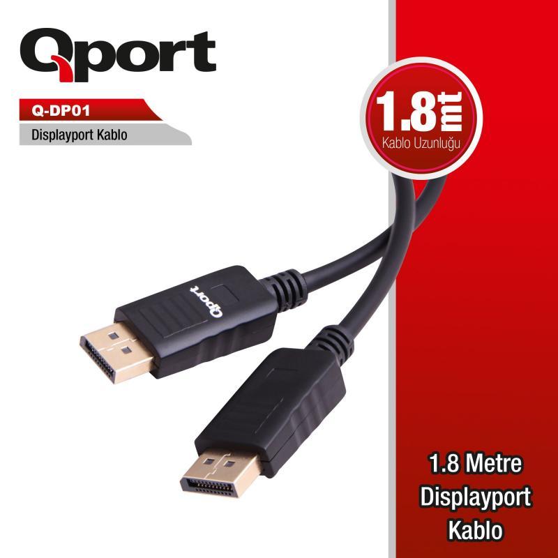 QPORT 1.8m DP(M)-DP(M) Yeni Nesil DisplayPort Bağlantı Kablosu Q-DP01