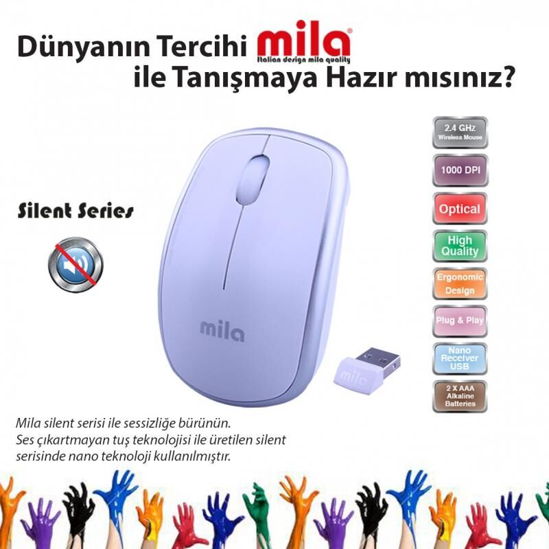 MILA Kablosuz Nano Optik 2.4GHz Beyaz,Gümüş Mouse ML400