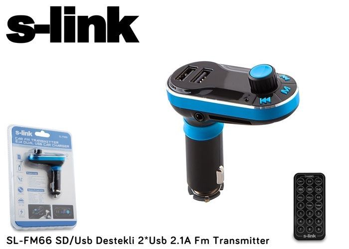 S-LINK SD/USB Destekli + 2.1A USB Şarj Portlu FM Transmitter SL-FM66
