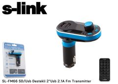 S-LINK SD/USB Destekli + 2.1A USB Şarj Portlu FM Transmitter SL-FM66