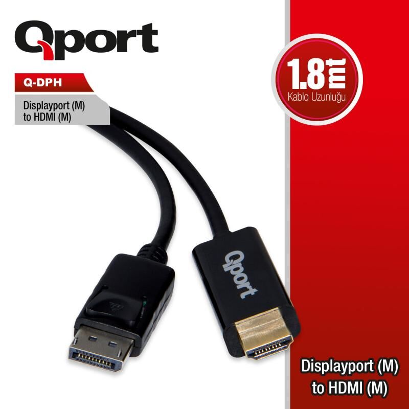 QPORT 1.8m DP(M) to HDMI(M) Çevirici Kablo Q-DPH