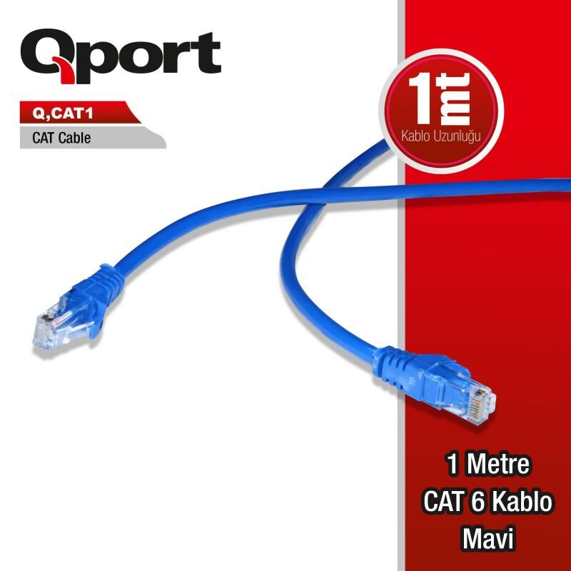 QPORT CAT6 1M Mavi Patch Network Kablosu Q-CAT-1