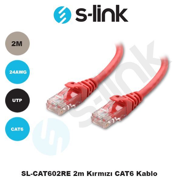 S-LINK CAT6 2M Kırmızı Network Kablosu SL-CAT602-K