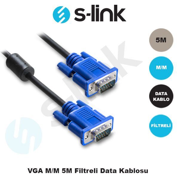 S-LINK 5M VGA M/M 15P Data Görüntü Kablosu SL-VGA19