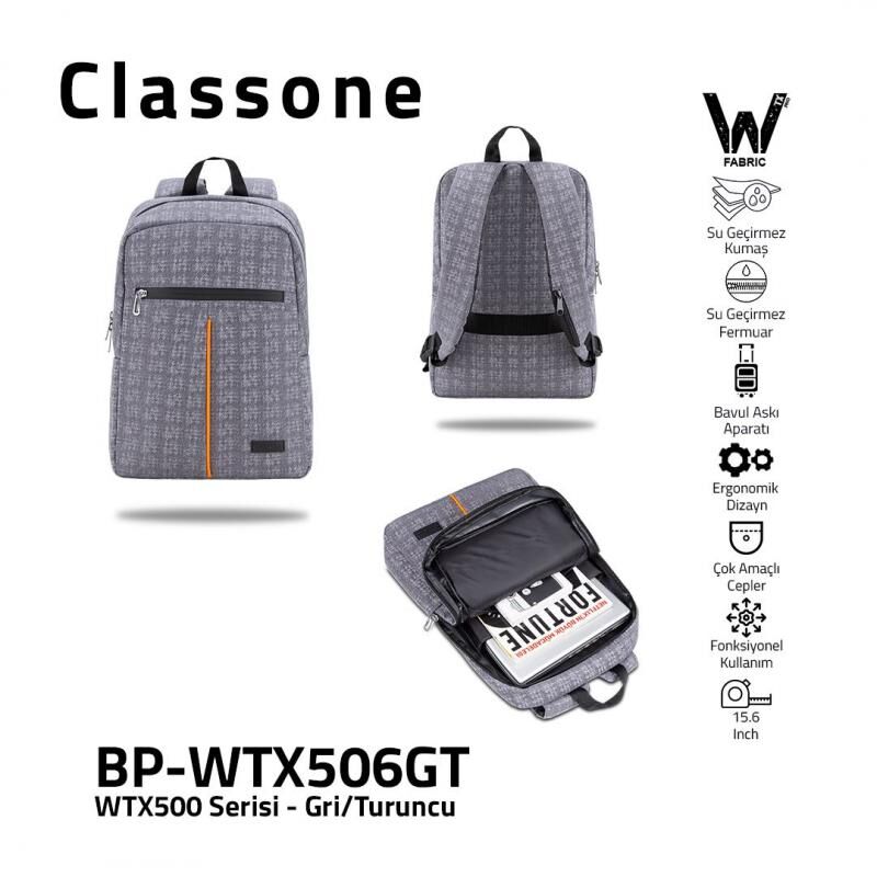 CLASSONE BP-WTX506GT 15.6'' Sırt ÇNT GRİ-TURUNCU