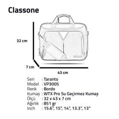 CLASSONE VP3005 Taranto  15.6''Su geçirmez kumaş, Notebook,Laptop Çantası-Bordo
