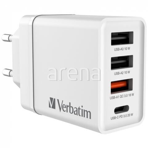 VERBATIM 49701 CHR-30EU2 USB CHARGER 30W WITH 1XUSB-C PD 20W/1XUSB-A QC 3.0/ 2XUSB
