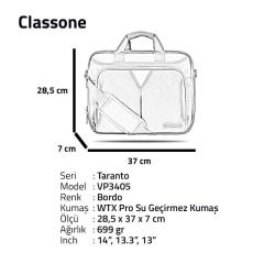 CLASSONE VP3405 Taranto  14'' Su geçirmez kumaş NotebookLaptop Çantası-Bordo