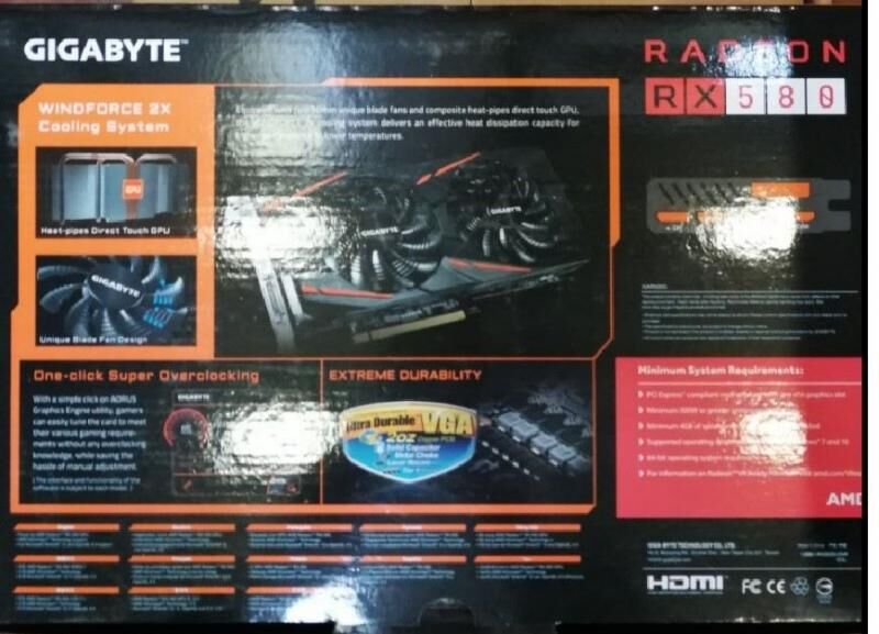 GIGABYTE GV-RX580GAM-8GD-MI Amd Radeon RX580,8GB,256bit,GDDR5,DVI-HDMI-DP,Gaming Ekran Kartı