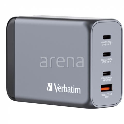 VERBATIM 32205 GNC-240 GaN Charger 240W xUSB-C 140W /1 x USB-C 100W/1xUSB-C 65W