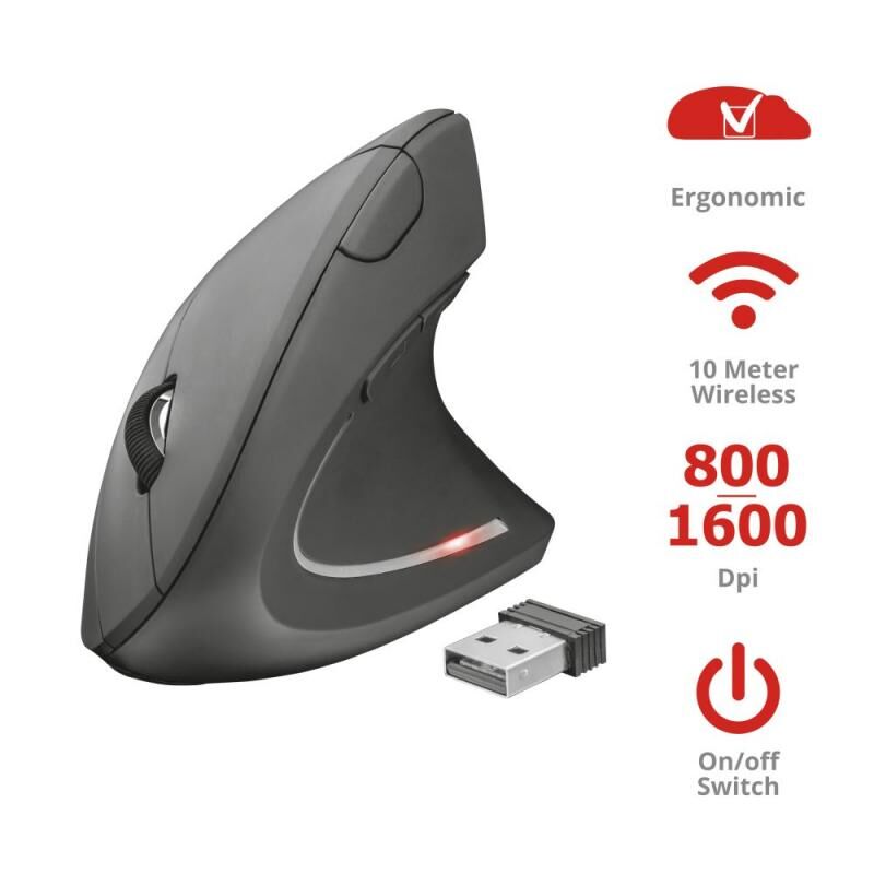 TRUST 22879 VERTO 1600DPI Kablosuz Ergonomik Siyah Mouse