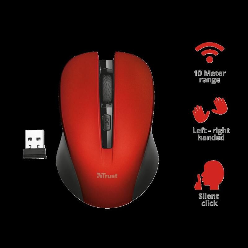 TRUST 21871 MYDO Silent Kablosuz Mouse Kirmizi