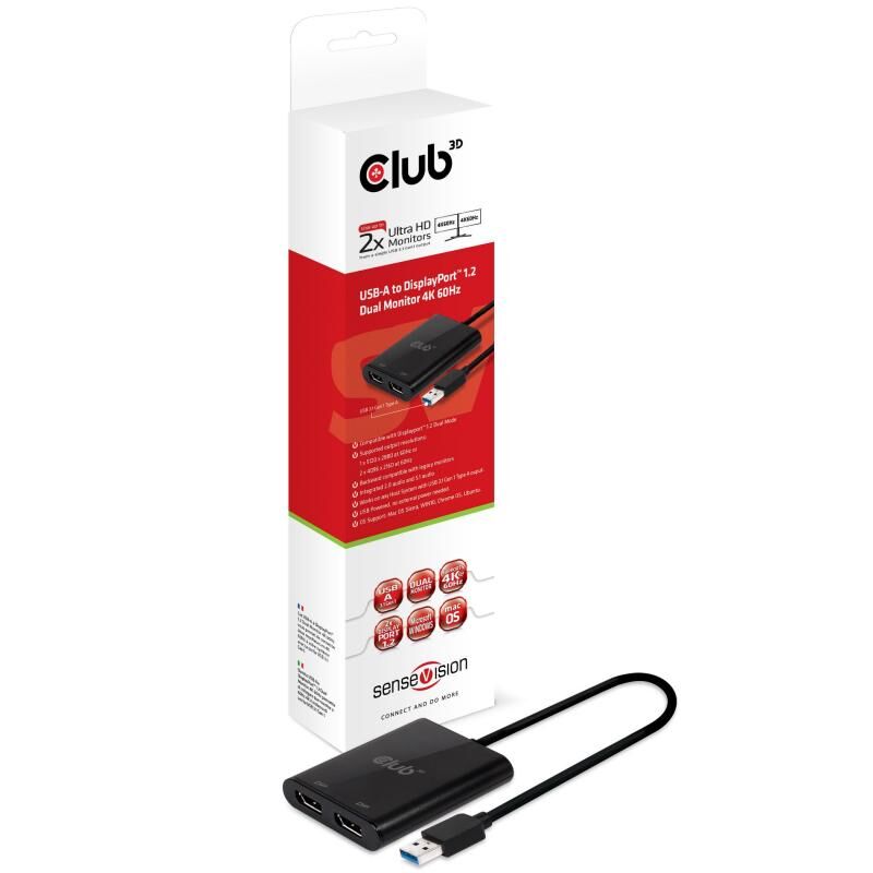 CLUB3D CSV-1477 USB A DP 1.2 Çift Monitör 4K 60Hz Çevirici Kablo