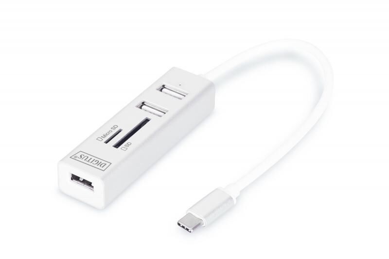 DIGITUS DA-70243 USB 2.0 Type C HUB with Cardreader, 3x USB 2.0. 1x SD, 1x MicroSD Port A