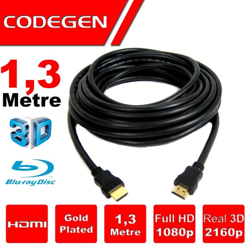 CODEGEN 1.3m v1.4 3D Ağ Destekli Altın Uçlu HDMI Görüntü Kablosu CPS13