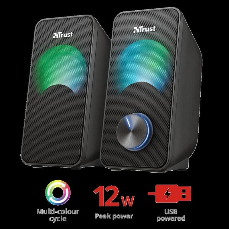 TRUST 23120 ARYS RGB 2.0 USB Led Işıklı 12W Siyah Işıklı Hoparlör Seti