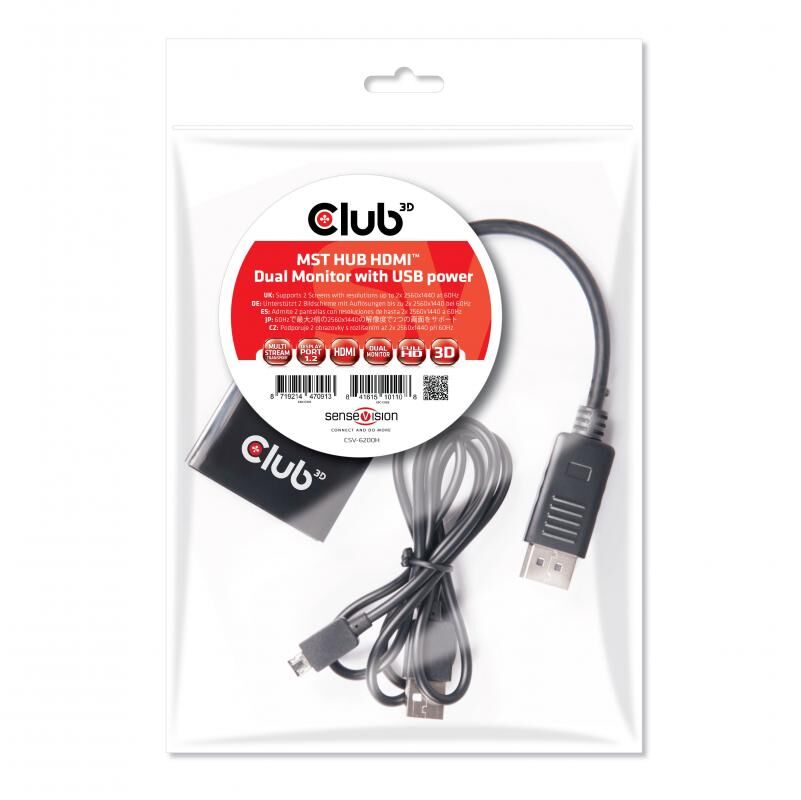 CLUB3D CSV-6200H Çoklu Akışlı Taşıma Hub DisplayPort 1.2 Çift Monitör HDMI