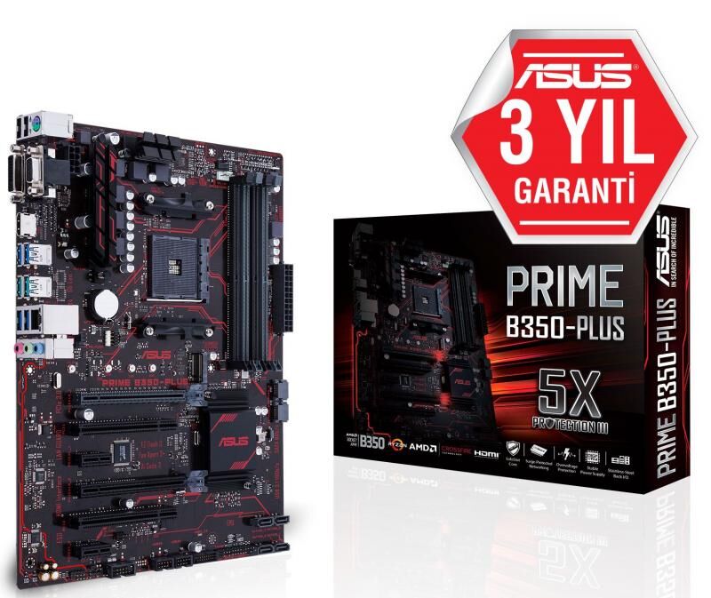 ASUS PRIME-B350-PLUS AMD B350 AM4 DDR4 2666MHz HDMI Anakart