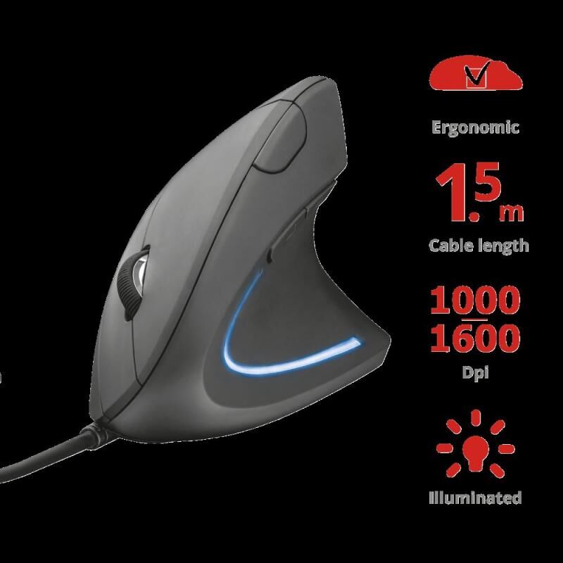 TRUST 22885 VERTO 1600DPI Ergonomik Dikey Kablolu Siyah Mouse