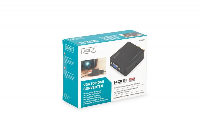 DIGITUS DS-40130-1 VGA Video / Audio - HDMI Video Çeviricisi, 1920 x 1080 piksel (Full HD