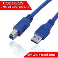 CODEGEN 3m AM/BM USB3.0 Mavi Yazıcı Bağlantı Kablosu CPM23