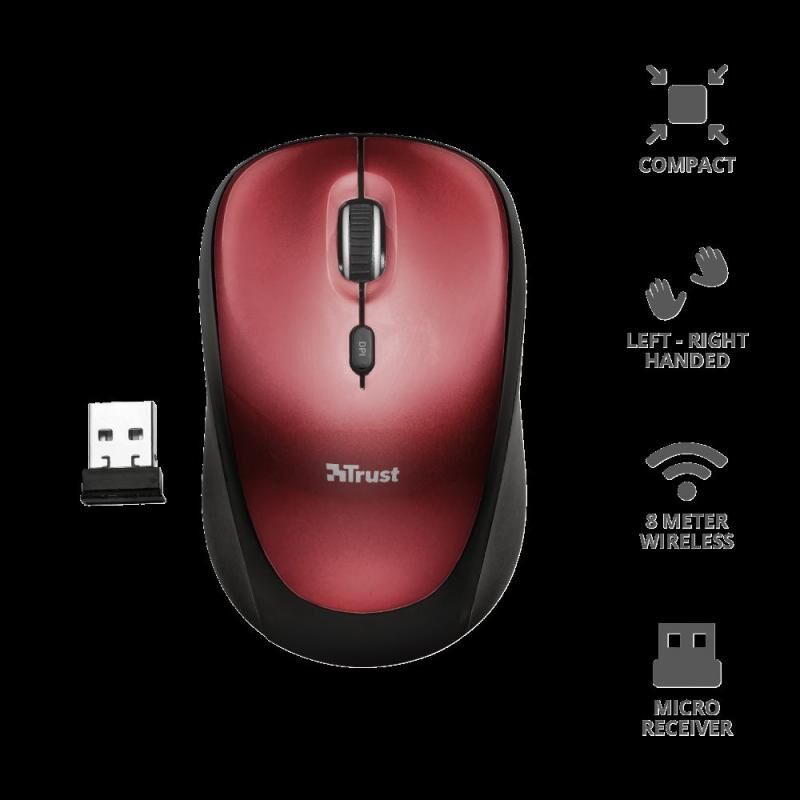 TRUST 19522 YVI 1600DPI Kablosuz Kırmızı Mouse