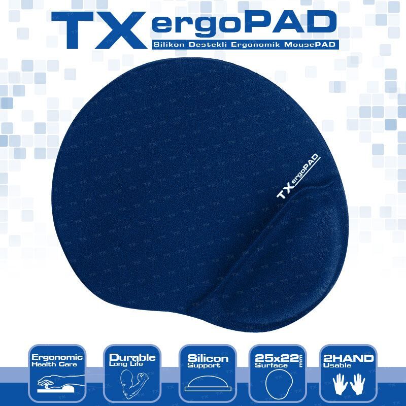 TX 250x220x5mm ErgoPad Plus Bilek Jel Destekli Lacivert Mouse Pad TXACMPAD01DB