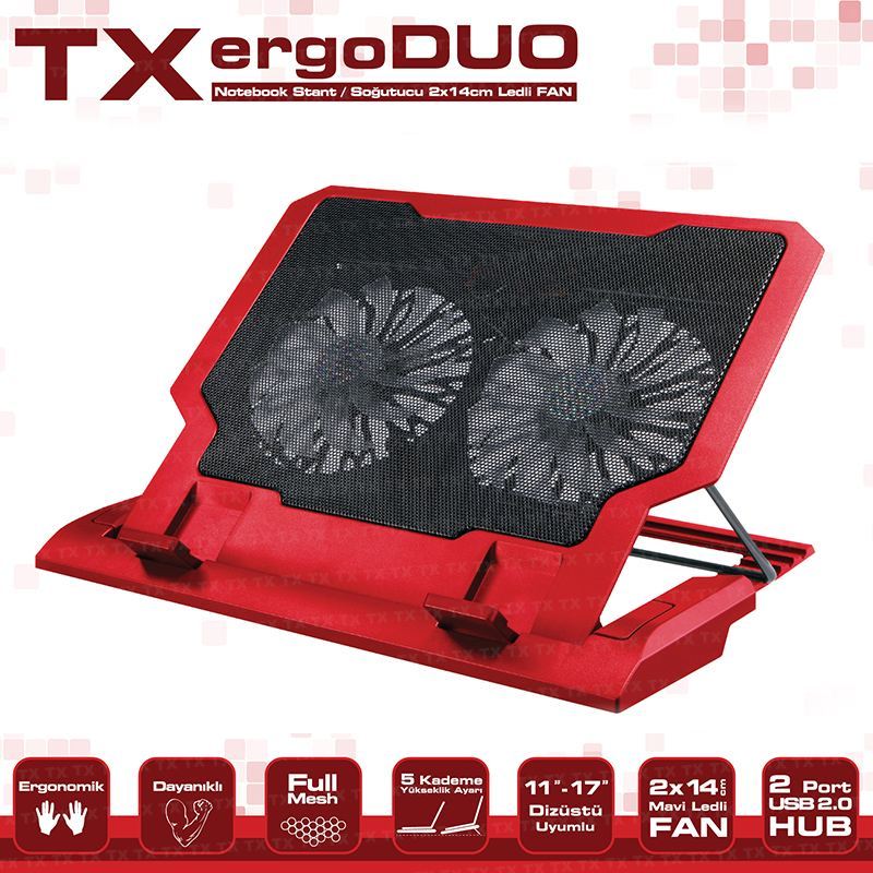 TX TXACNBERGDUORD -17'' 14cm Çift Fan 2xUSB 5xYükseklik Ayarlı Notebook Soğutucu