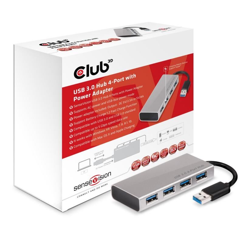 CLUB3D USB3.0 Hub Güç Adaptörü ile 4 Port Çoklayıcı CSV-1431