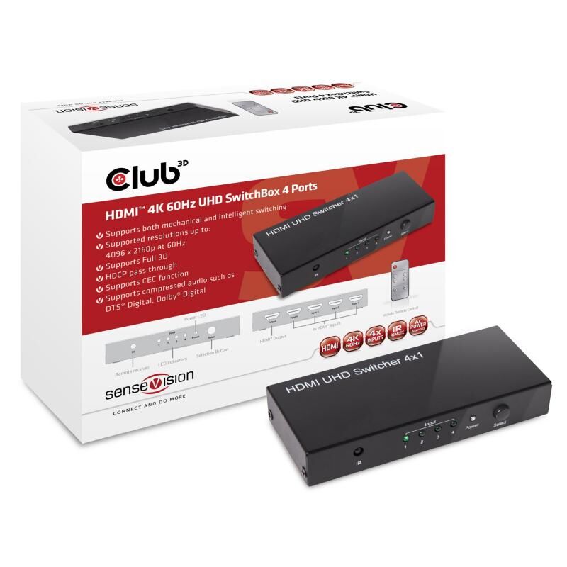 CLUB3D CSV-1370 HDMI 2.0 UHD Anahtar Kutusu 4 Bağlantı Noktası(Sinyal Çoğaltıcı )