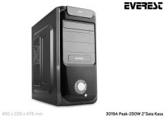 EVEREST 250W Powerlı Penceresiz Midi Tower Siyah Kasa 3019A