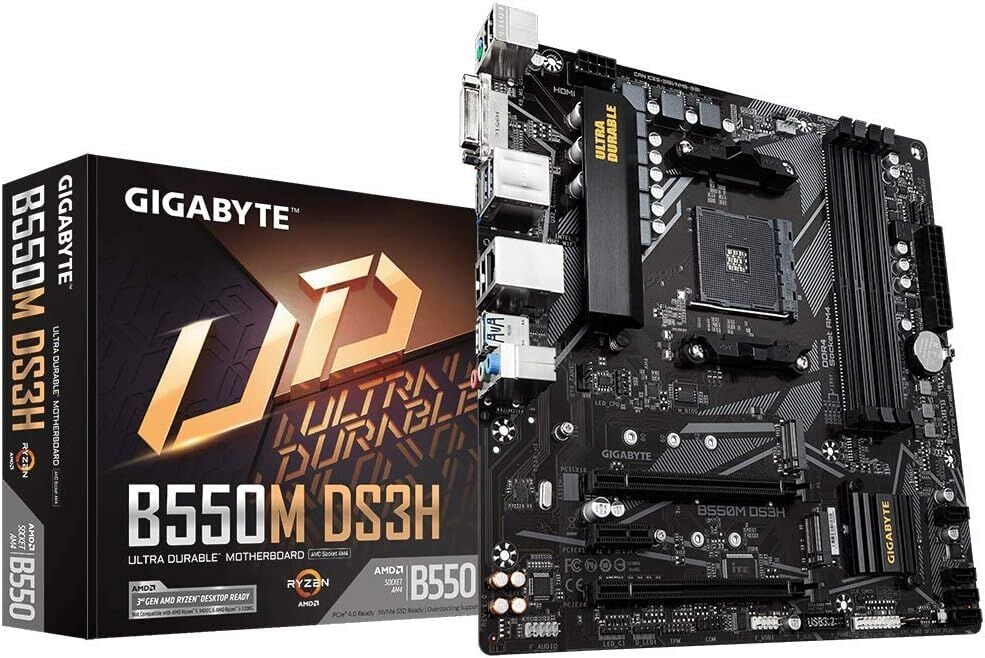 GIGABYTE B550M-DS3H MAB AMD B550 128GB AM4 DDR4 4733MHZ DVI HDMI ANAKART - (GIGABYTE TÜRKİYE GARANTİLİ)