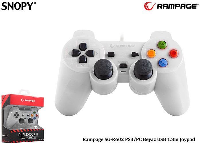 RAMPAGE PS3/PC Beyaz USB 1.8m Joypad SG-R602-B