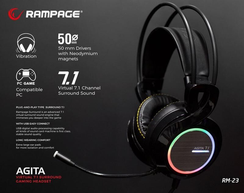 RAMPAGE HDS 7.1 RGB LED Kulak Üstü Titreşimli Kulaklık RM-23