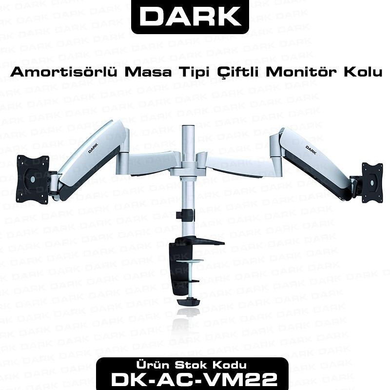 DARK DK-AC-VM22 2x Monitör Destekli Amortisörlü Masa Monte Monitör Kolu